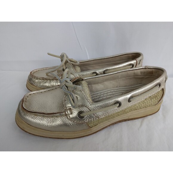 SEBAGO Gold METALLIC Leather Deck Boat Shoes Loafers Flat Womens Size 7.5 - Picture 5 of 11